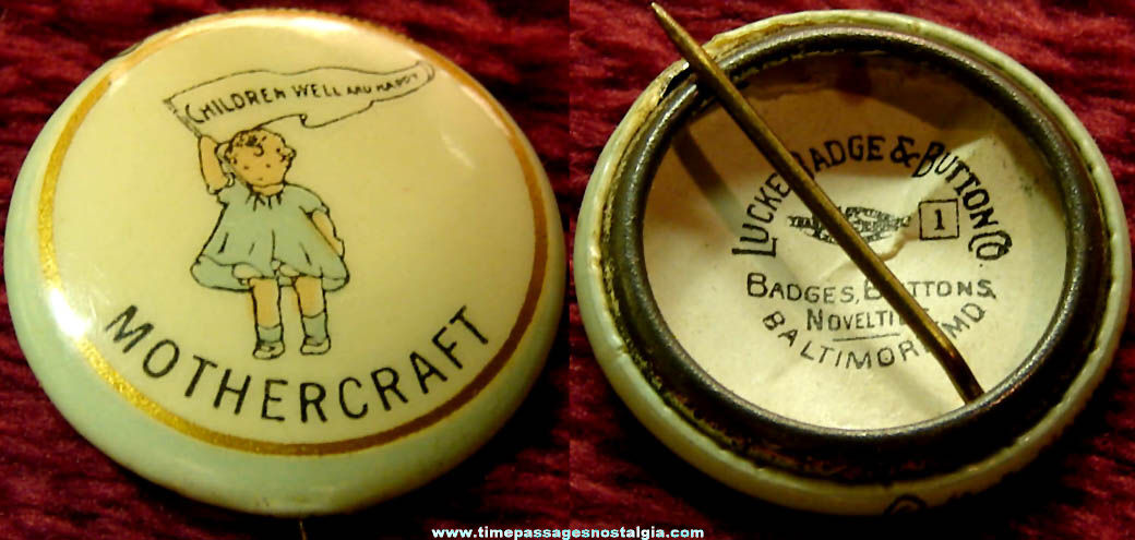 1920s Mothercraft Advertising Premium Celluloid Pin Back Button