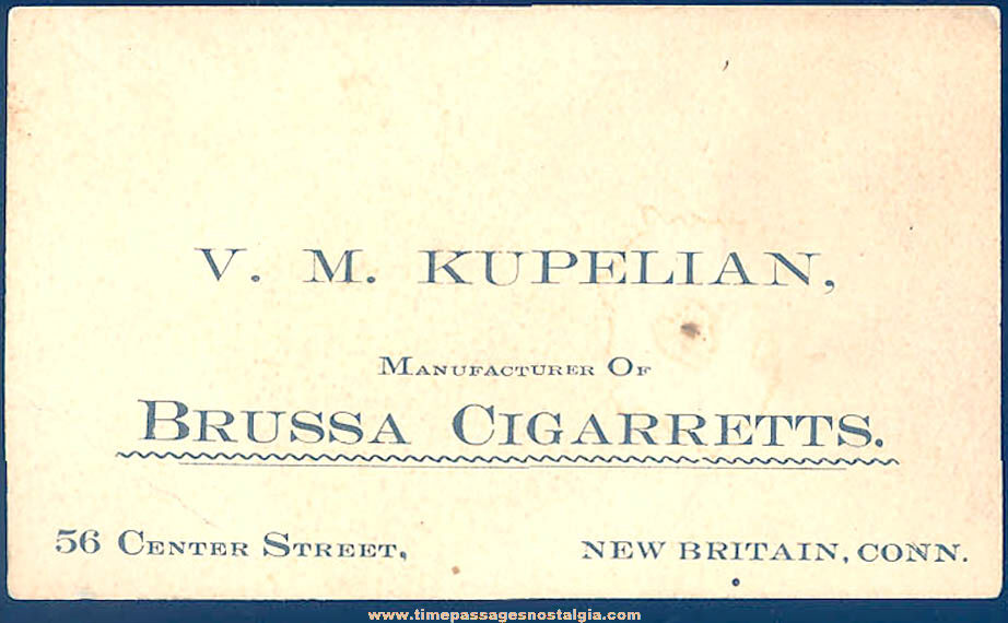 Old Brussa Cigarette Manufacturer Advertising New Britain Connecticut Business Card