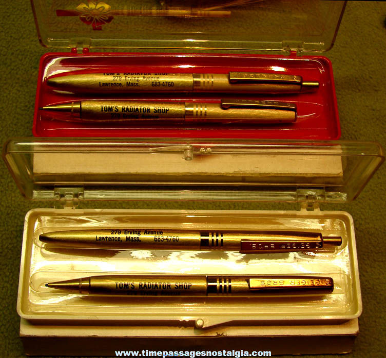 (2) Old Radiator Shop Advertising Premium Pen & Mechanical Pencil Sets