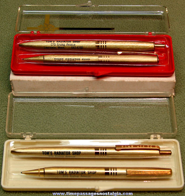 (2) Old Radiator Shop Advertising Premium Pen & Mechanical Pencil Sets