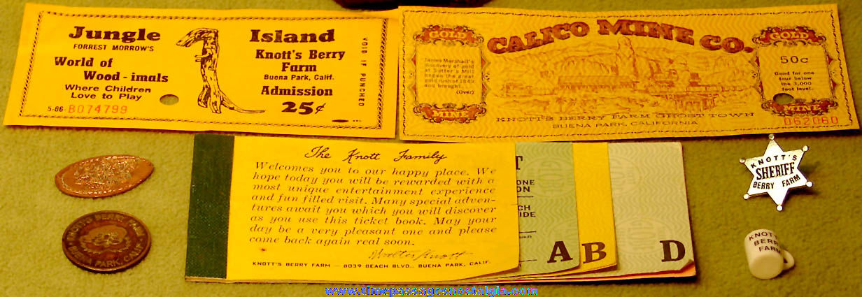 (12) Old Knott’s Berry Farm Amusement Theme Park Advertising and Souvenir Items