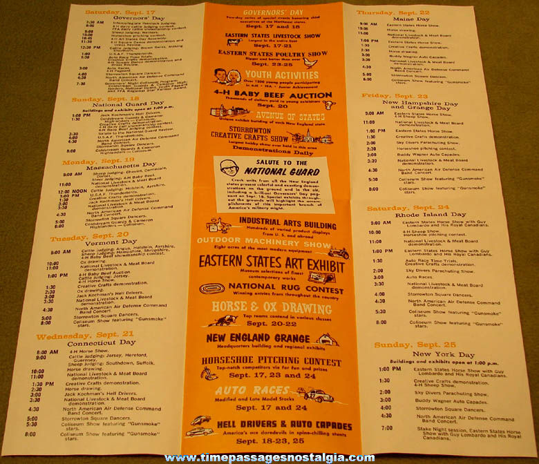 1960 Eastern States Exposition Advertising Souvenir Brochure Schedule