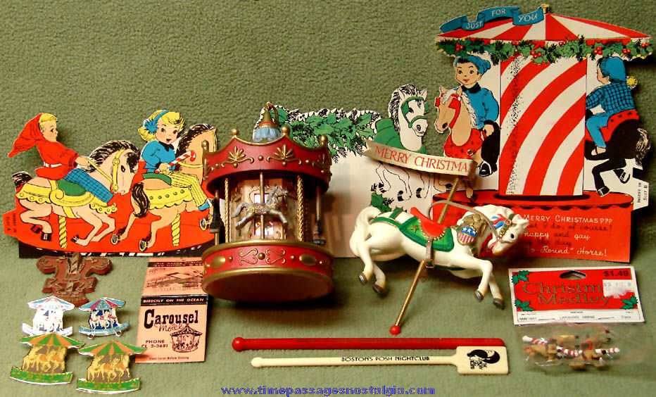 (13) Small Carousel or Merry Go Round Ride Related Items