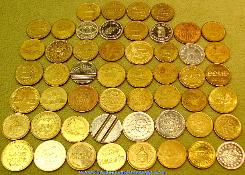 (52) Old Amusement Arcade or Video Game Token Coins