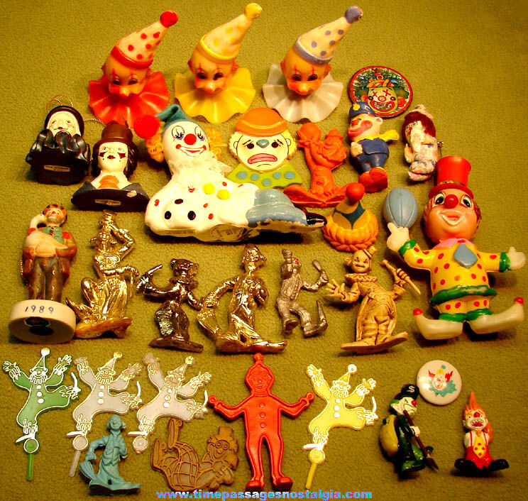 (29) Different Small Colorful Circus Clown Figures and Decorations