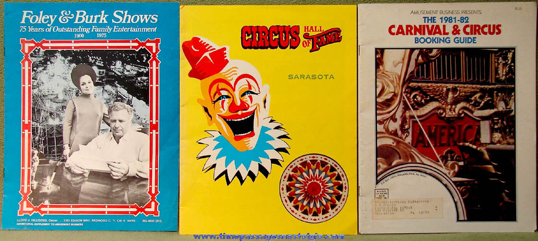 (3) Different Colorful Old Carnival and Circus Advertising Publications or Magazines