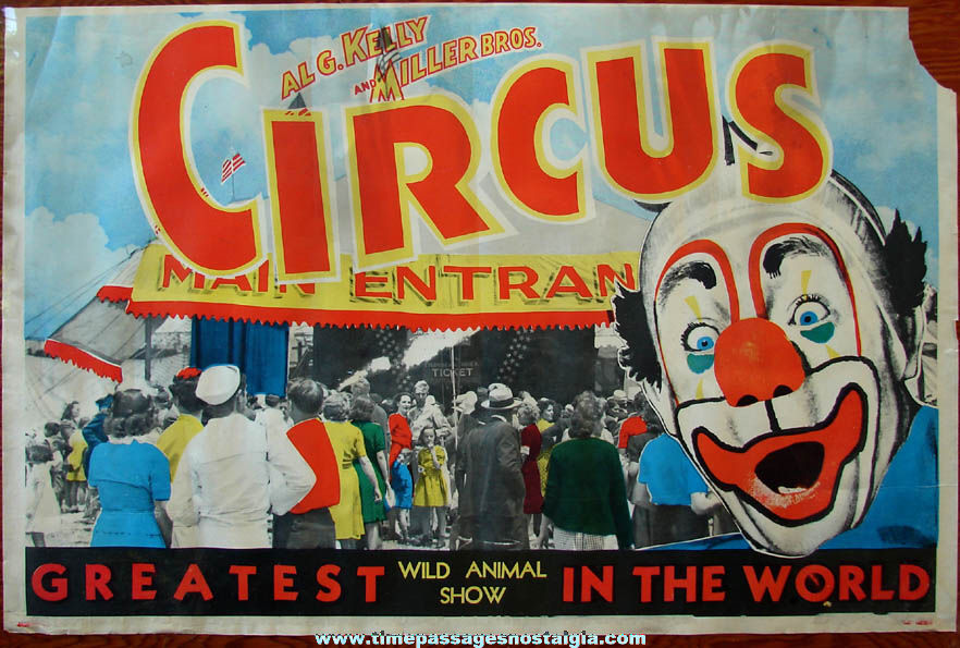 Colorful Old Al G. Kelly and Miller Brothers Circus & Wild Animal Show Advertising Poster