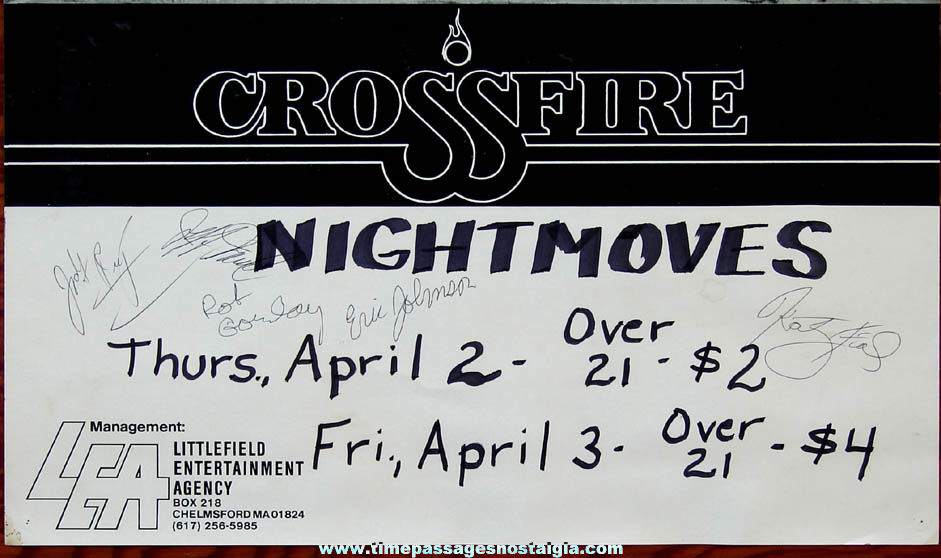 Autographed 1980s Pop Rock Band Crossfire Night Club Advertising Poster