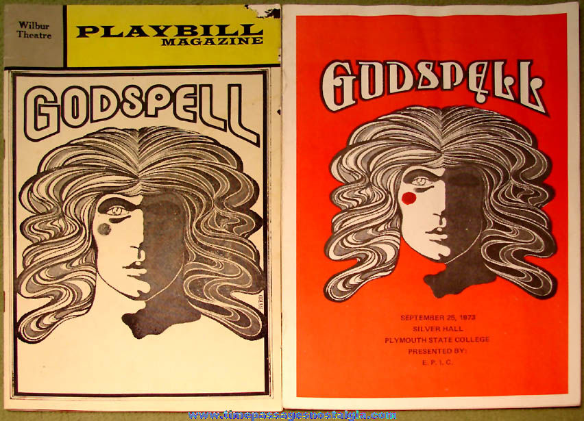 (2) Different 1972 & 1973 Godspell Theatre Advertising Souvenir Play Bill or Programs