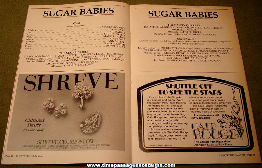 (4) July 1983 Sugar Babies Theatre Play Advertising Souvenir Items