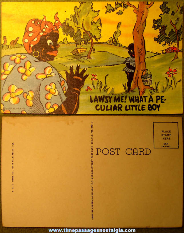 Colorful Old Unused Black Mammy Cartoon or Comic Character Post Card