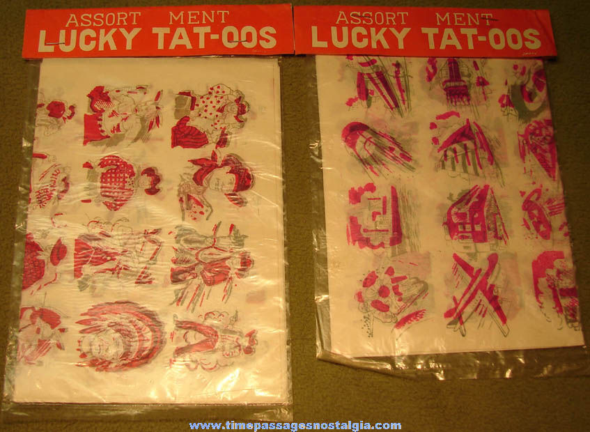 (2) Different Old Unopened Packets of Assorted Toy Lucky Tattoos