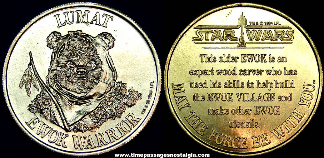 1984 Star Wars Lumat Ewok Power of The Force Metal Token Coin