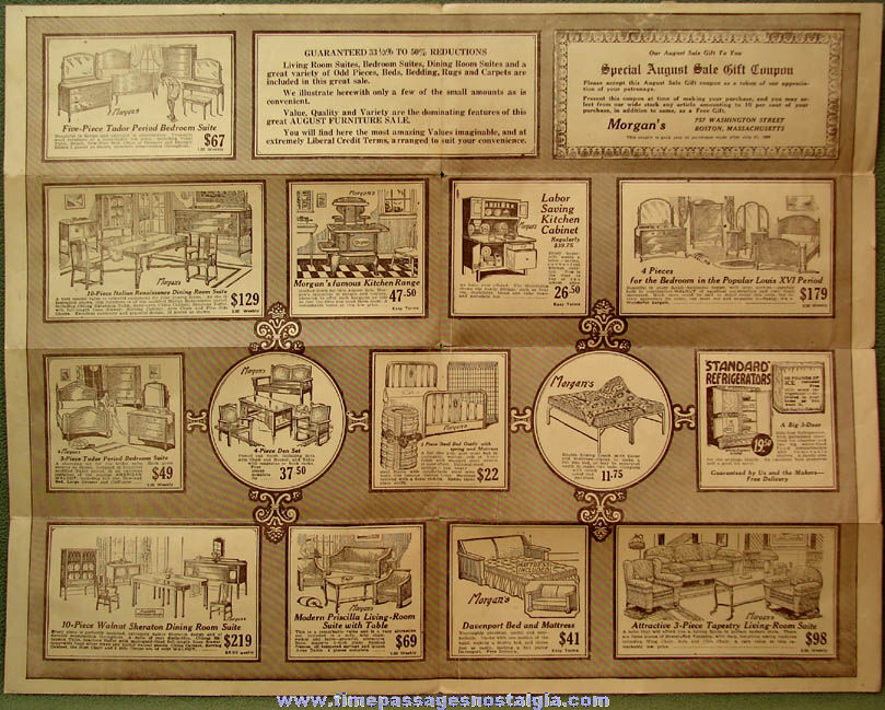 1925 Morgan’s Boston Massachusetts Furniture Store Advertising Mailer Flyer