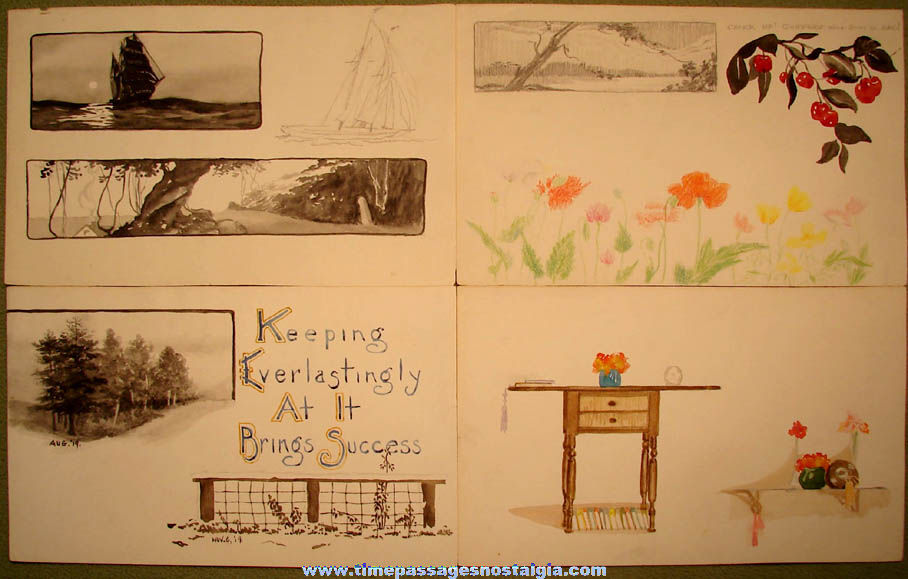(6) Unique Different 1919 Artist Sample Paper Pages