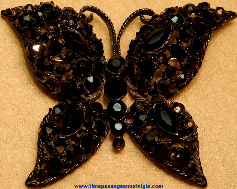 Old Painted Metal Butterfly Jewelry Brooch Pin With Stones