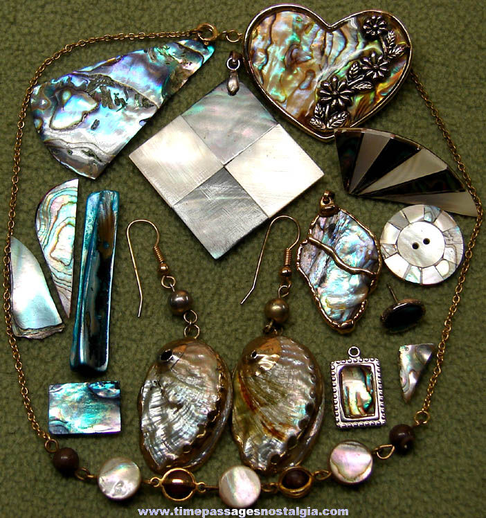 (16) Small Colorful Abalone or Mother of Pearl Shell Jewelry Items
