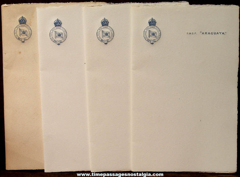 (4) Old Unused Royal Mail Steam Packet Company R.M.S.P. Araguaya Ship Letter Head Pages