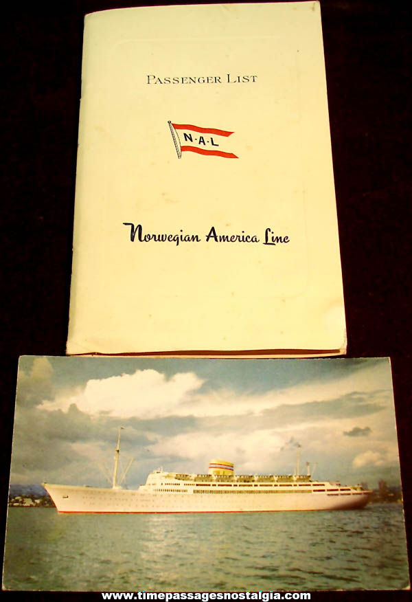 (2) Old Norwegian American Line M.S. Bergensfjord Ocean Liner Cruise Ship Items