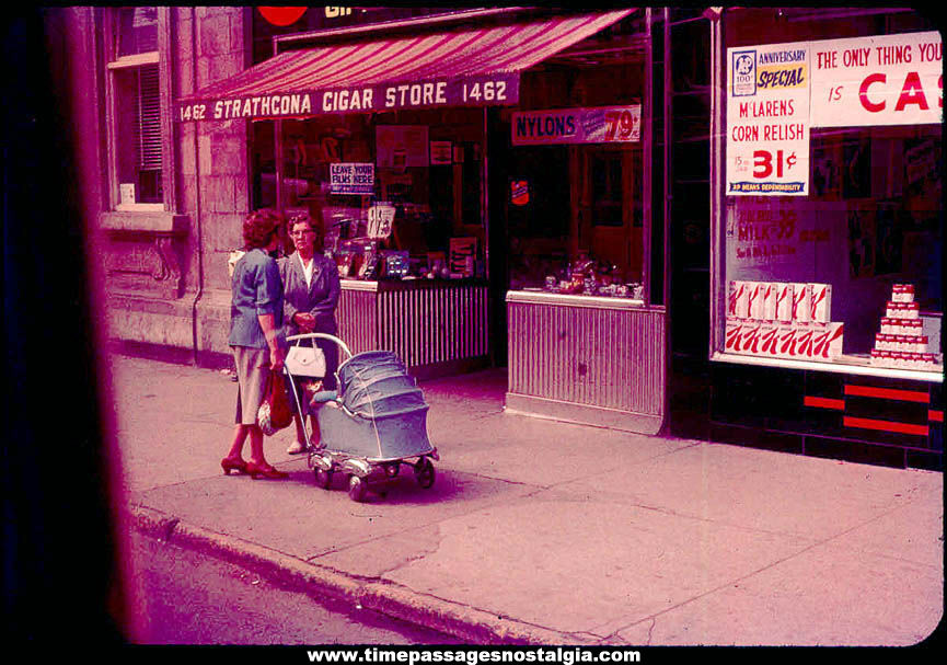 Old Cigar Store and A&P Grocery Store Sidewalk Scene Color Photograph Slide