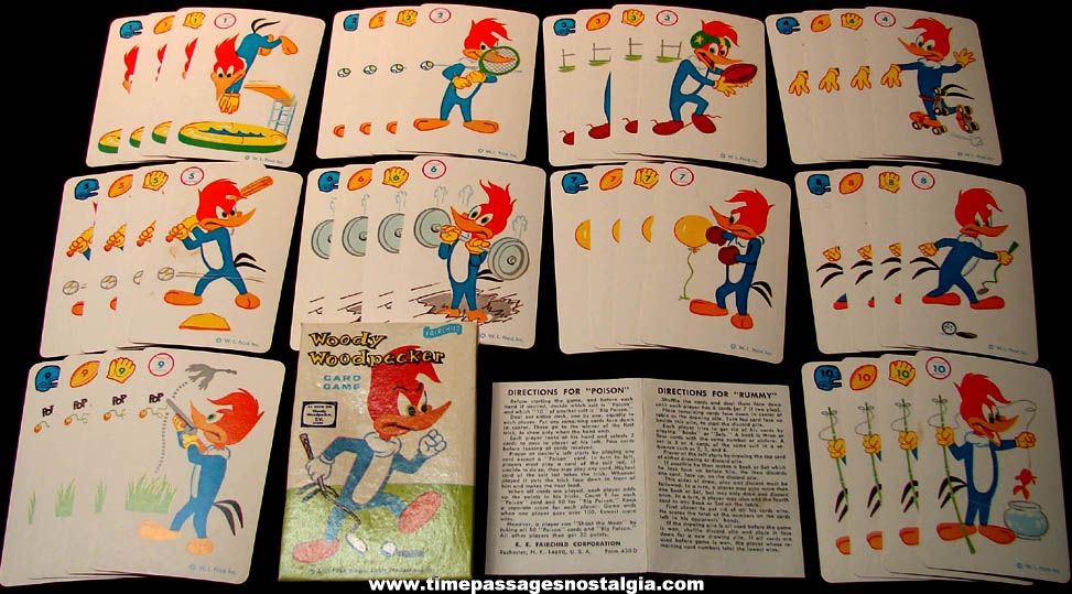 Colorful 1964 Boxed Woody Woodpecker Cartoon Character Fairchild Card Game