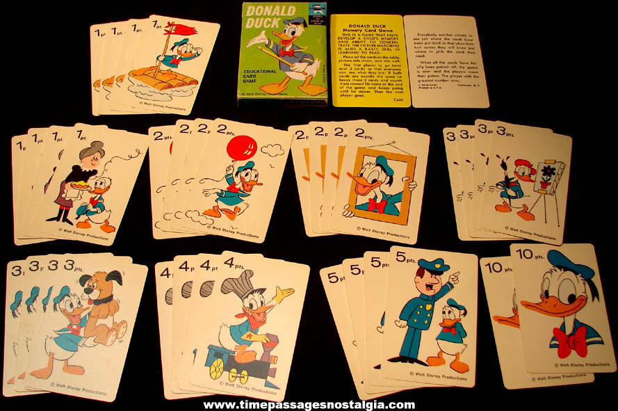 Colorful Old Boxed Walt Disney Donald Duck Cartoon Character Ed-U-Cards Card Game