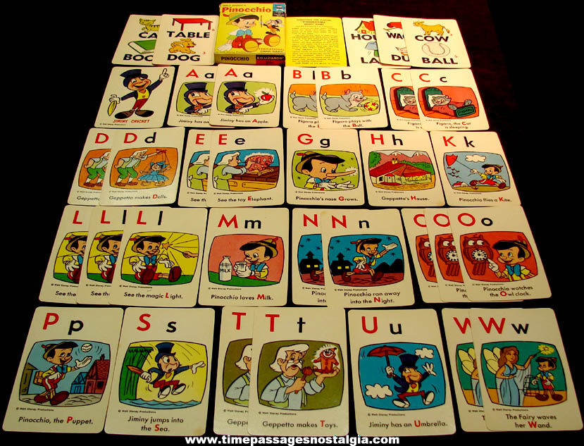 Colorful Old Boxed Walt Disney Pinocchio Cartoon Character Ed-U-Cards Card Game