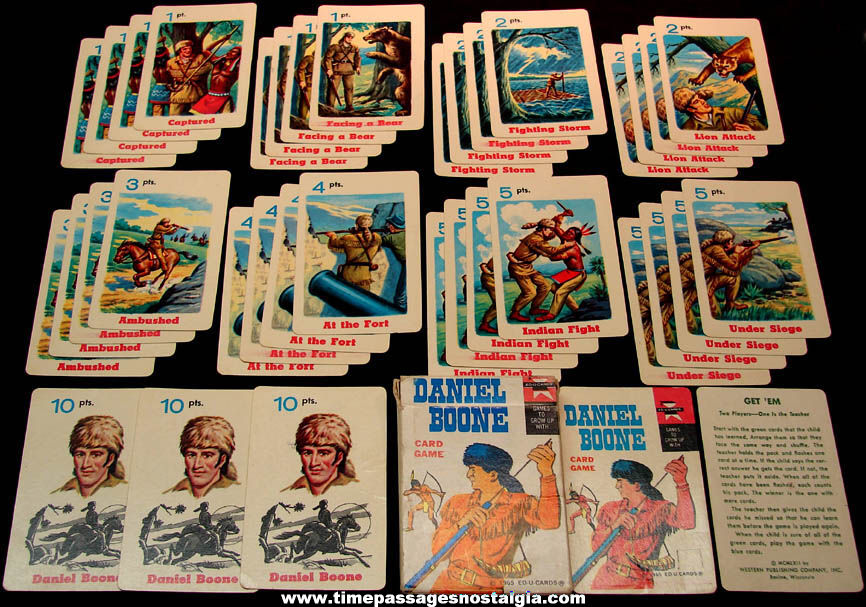 Colorful 1965 Boxed Daniel Boone Character Ed-U-Cards Concentration Card Game
