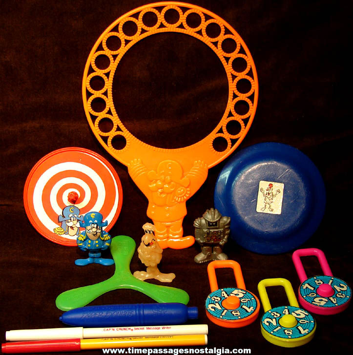 (13) Different Old Cap’n Crunch Cereal Advertising Toy Prizes