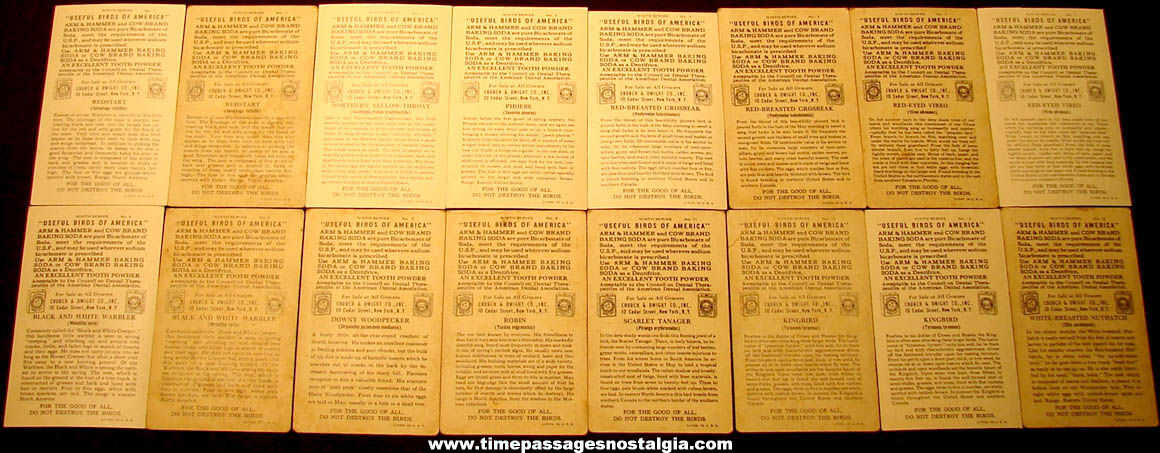 (16) Old Arm & Hammer or Cow Brand Baking Soda Bird Trading Cards