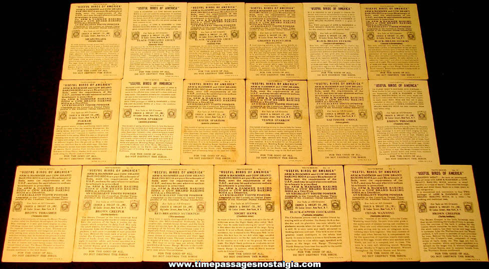 (19) Old Arm & Hammer or Cow Brand Baking Soda Bird Trading Cards