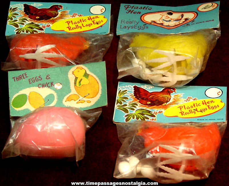 (4) Old Unopened Chicken Hen & Egg Hard Plastic Novelty Toys