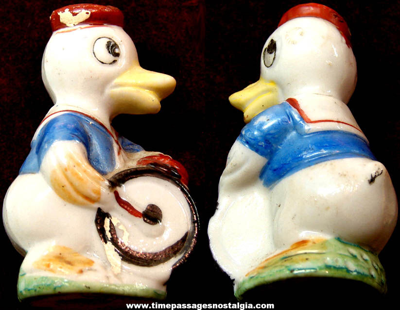 Old Cartoon or Comic Duck Character Playing Bass Drum Porcelain Figurine