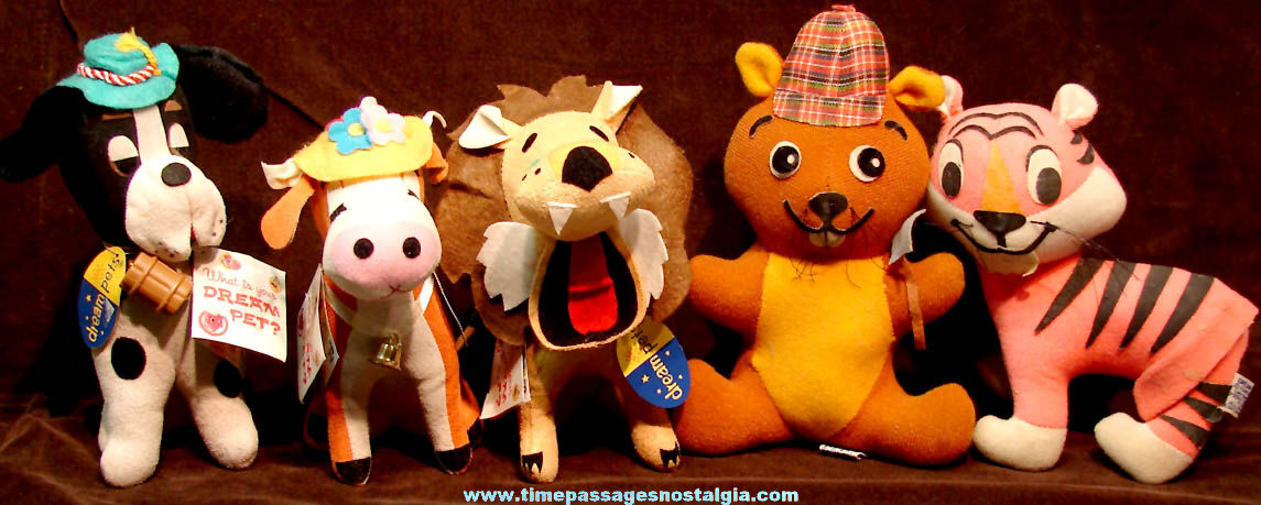 (5) Different Colorful Old Dakin Dream Pet Toy Animal Character Doll Figures