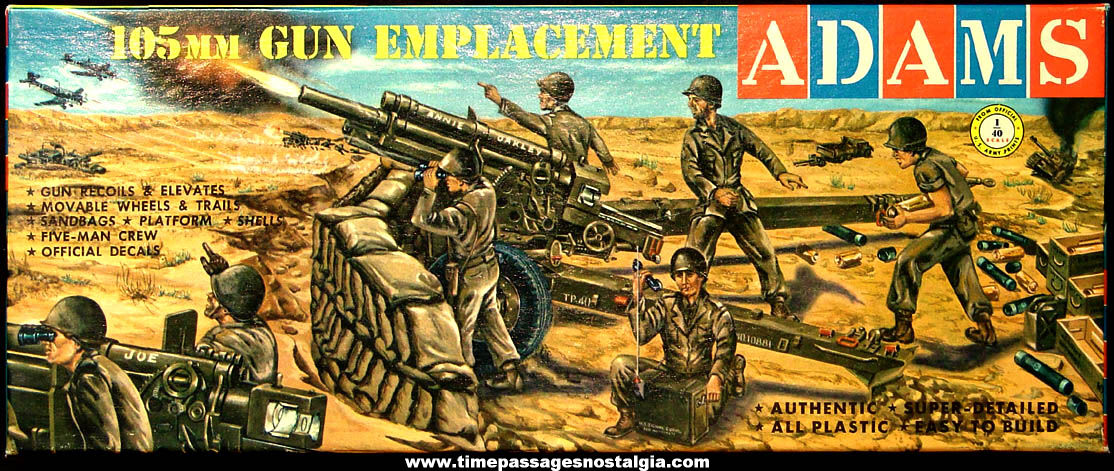 Boxed Unbuilt 1958 Adams Action Model 105mm Gun Emplacement Model Kit