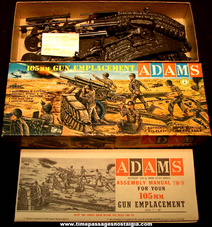 Boxed Unbuilt 1958 Adams Action Model 105mm Gun Emplacement Model Kit