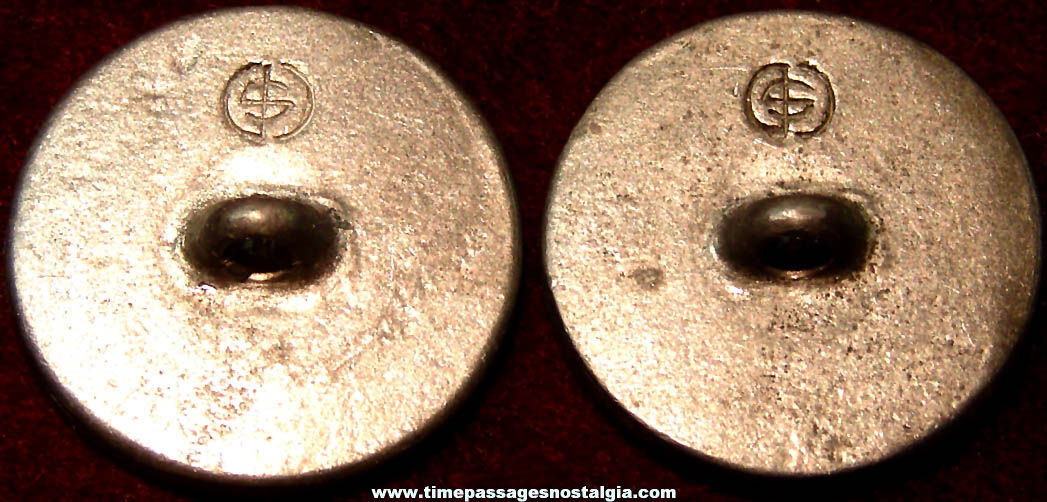(2) Unidentified Crossed Rifle & Oar Military or Sportsman Metal Clothing Buttons