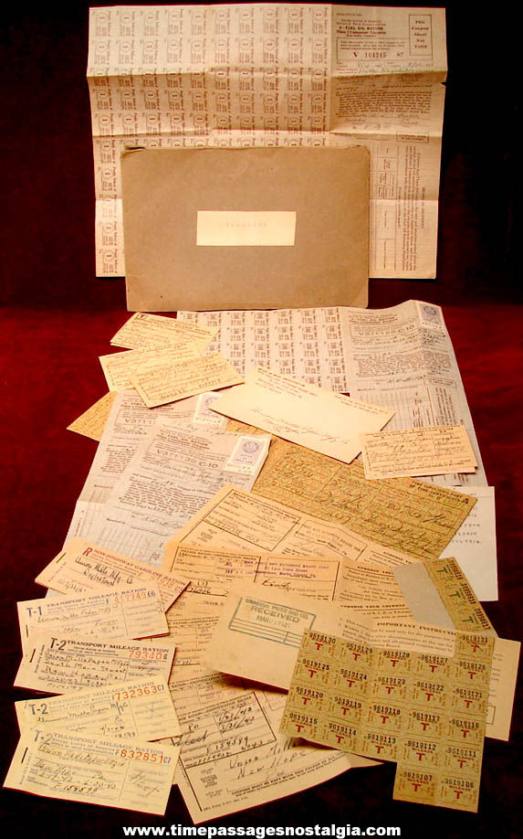 Many Pennsylvania & Massachusetts World War II Gasoline Ration Cards and Stamps