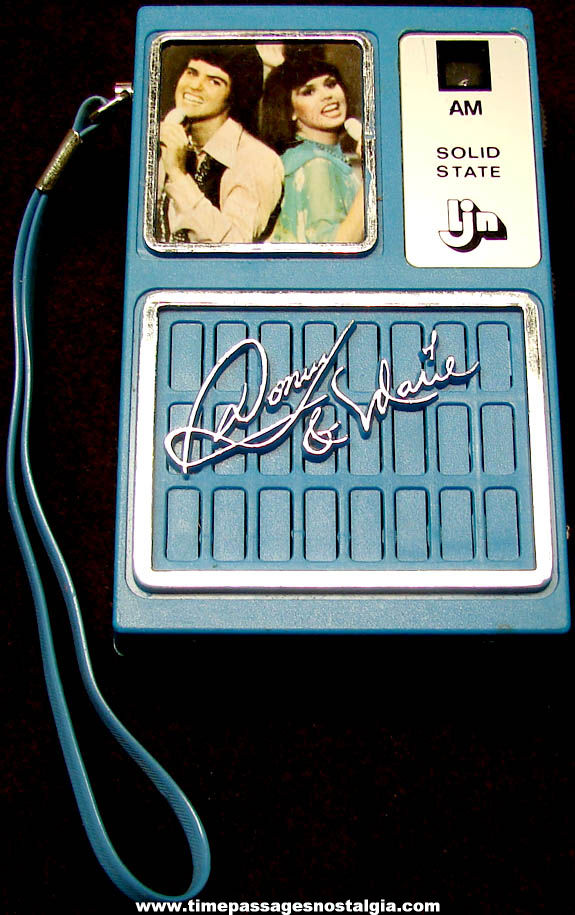1977 Donny & Marie Osmond Pocket AM Transistor Radio with Strap
