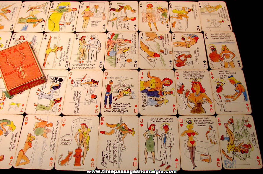 Colorful Old Boxed Stag Risque Cartoon or Comic Playing Card Deck