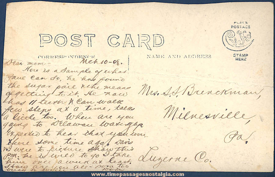 1908 Real Photo Post Card of Child Getting Into A Food Cabinet