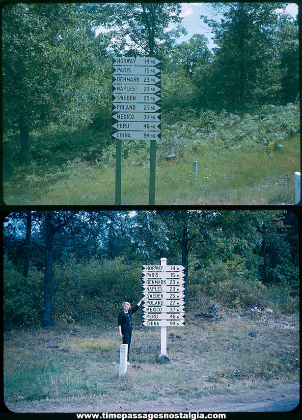 (2) Different Old Maine Town Country Name Tourist Attraction Sign Photograph Slides