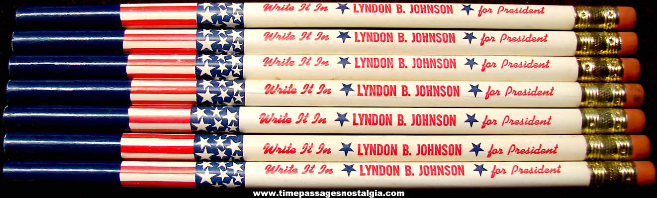 (7) Old Unused Lyndon Baines Johnson Political Campaign Advertising Pencils