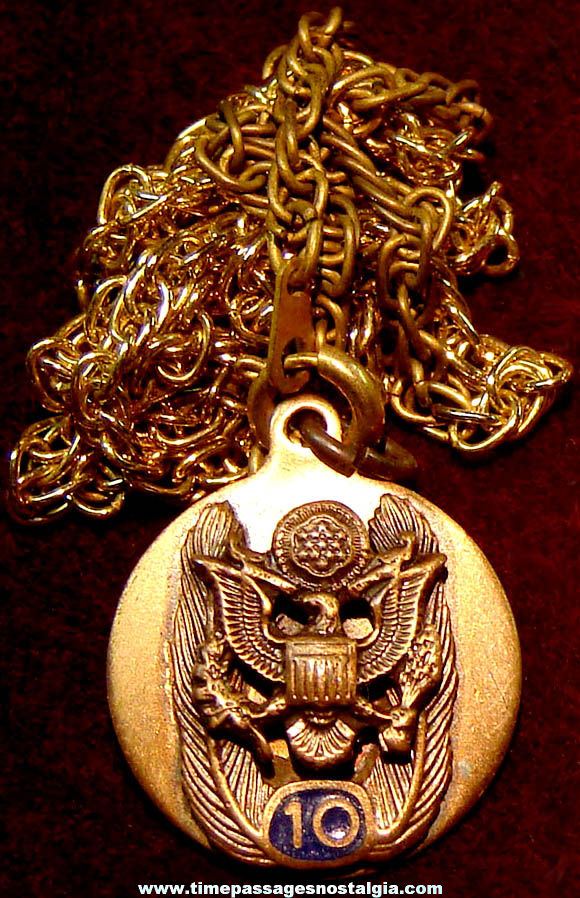 Old United States Government Ten Year Employee Service Award Necklace