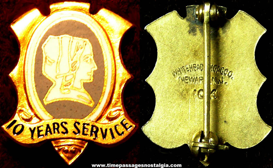 Small Old Enameled 10K Gold Whitehead & Hoag Company 10 Year Service Nursing Pin