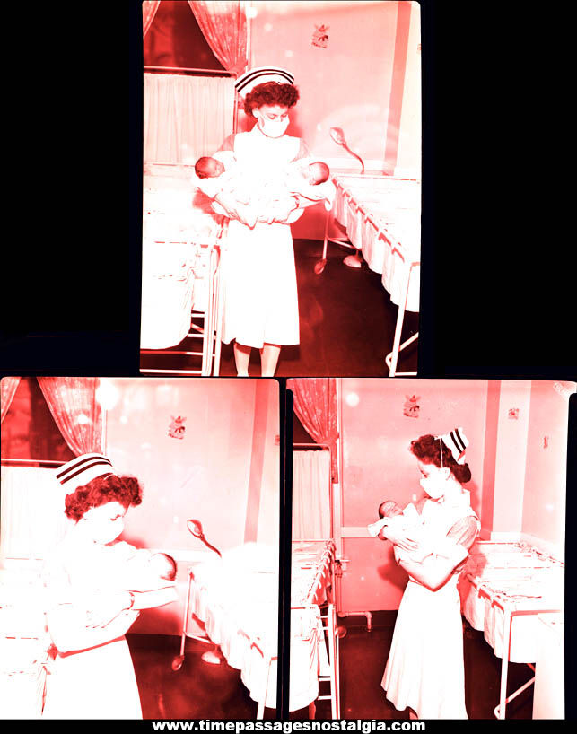 (3) Large 1944 Nurse With Babies Photograph Negatives