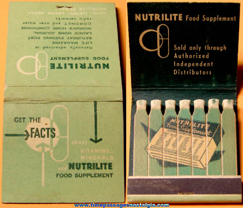 Old Nutrilite Food Supplement Advertising Premium Match Book with Printed Matches