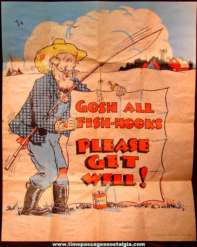 Unusual & Colorful 1940 Hall Brothers Hillbilly Get Well Greeting Card