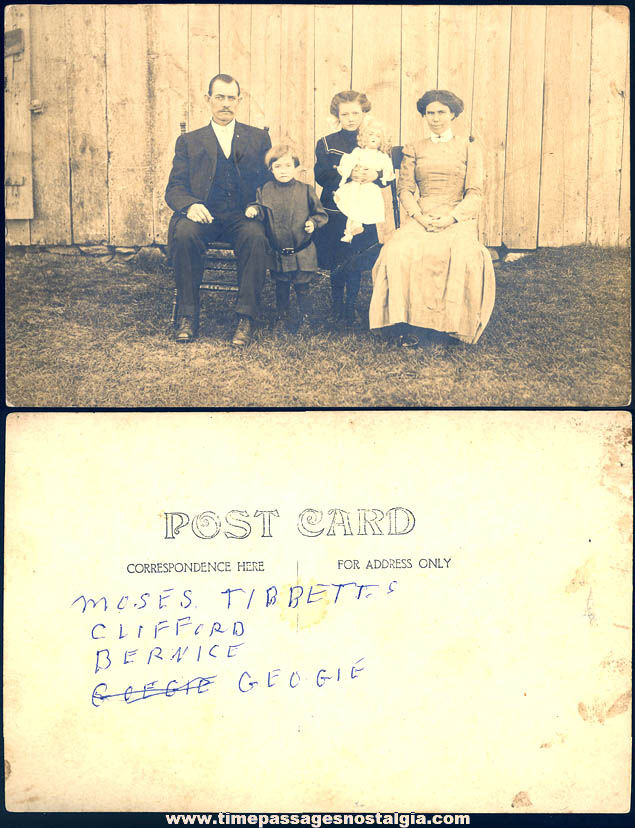 Old Family Portrait with a Toy Doll Real Photo Post Card
