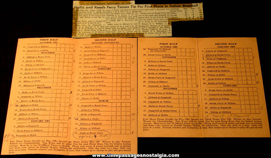 (3) Different 1962  1964 Odd Fellows Indoor Baseball League Paper Items